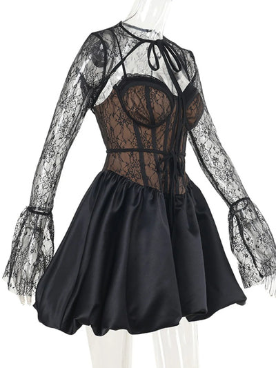 Sweetheart Neck Lace Dress and Cover Up Set - Byyde