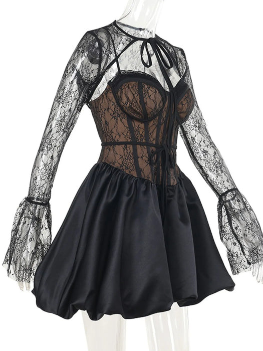 Sweetheart Neck Lace Dress and Cover Up Set - Byyde