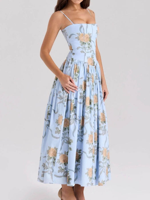 Floral Print Square Neck Cami Maxi Dress - Byyde