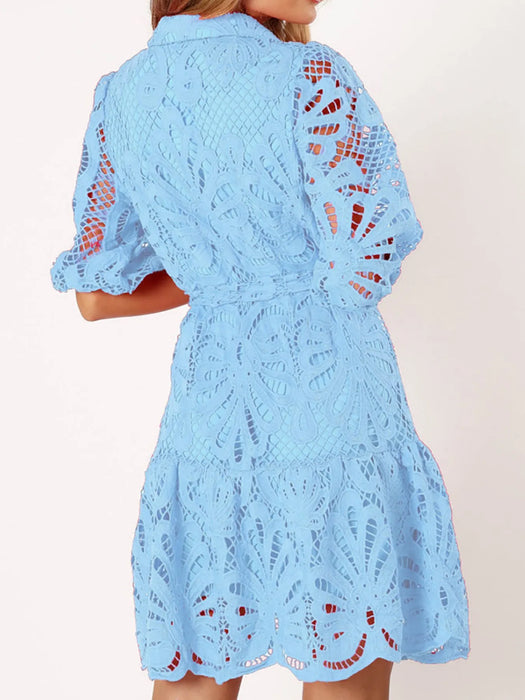 Lace Tie Waist Half Sleeve Dress - Byyde