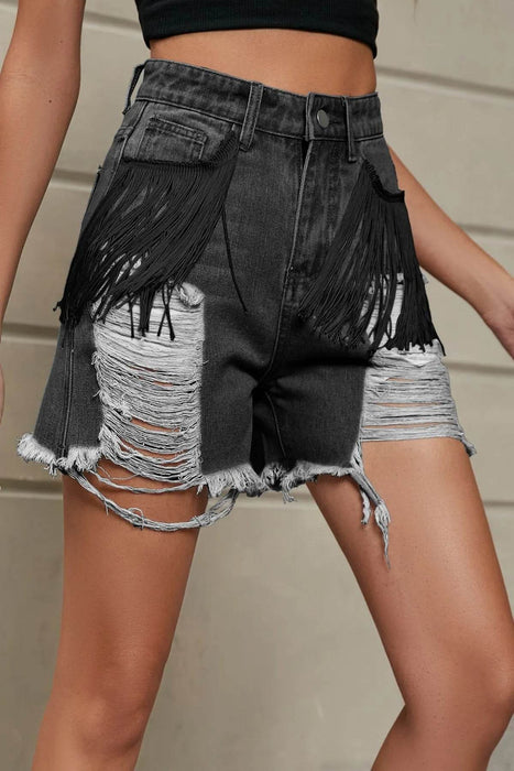 Distressed Fringe Denim Shorts - Byyde