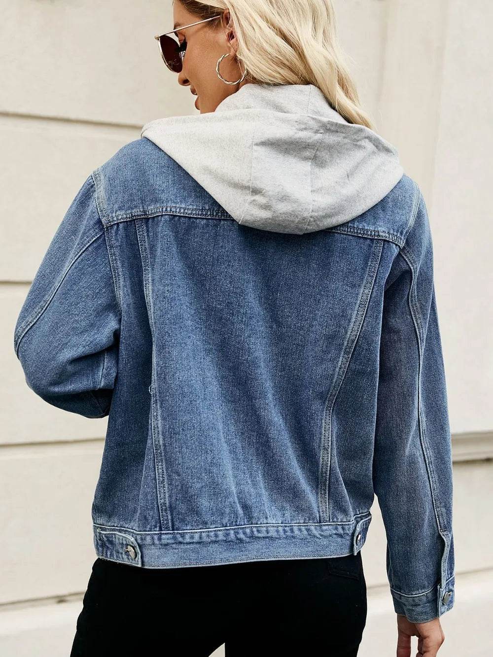 Drawstring Hooded Button Up Denim Jacket - Byyde