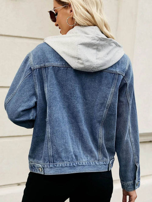 Drawstring Hooded Button Up Denim Jacket - Byyde
