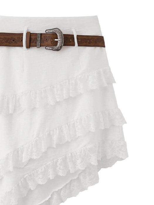 Asymmetrical Lace Ruffle Skirt - Byyde