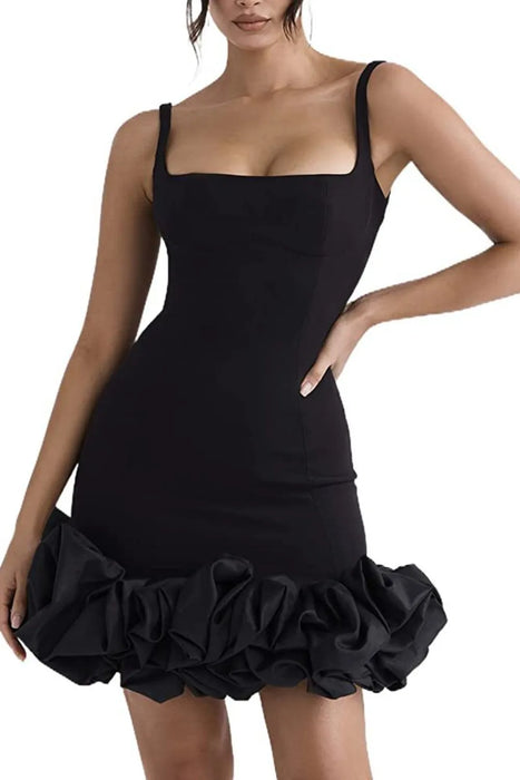 Ruched Square Neck Sleeve Mini Dress - Byyde