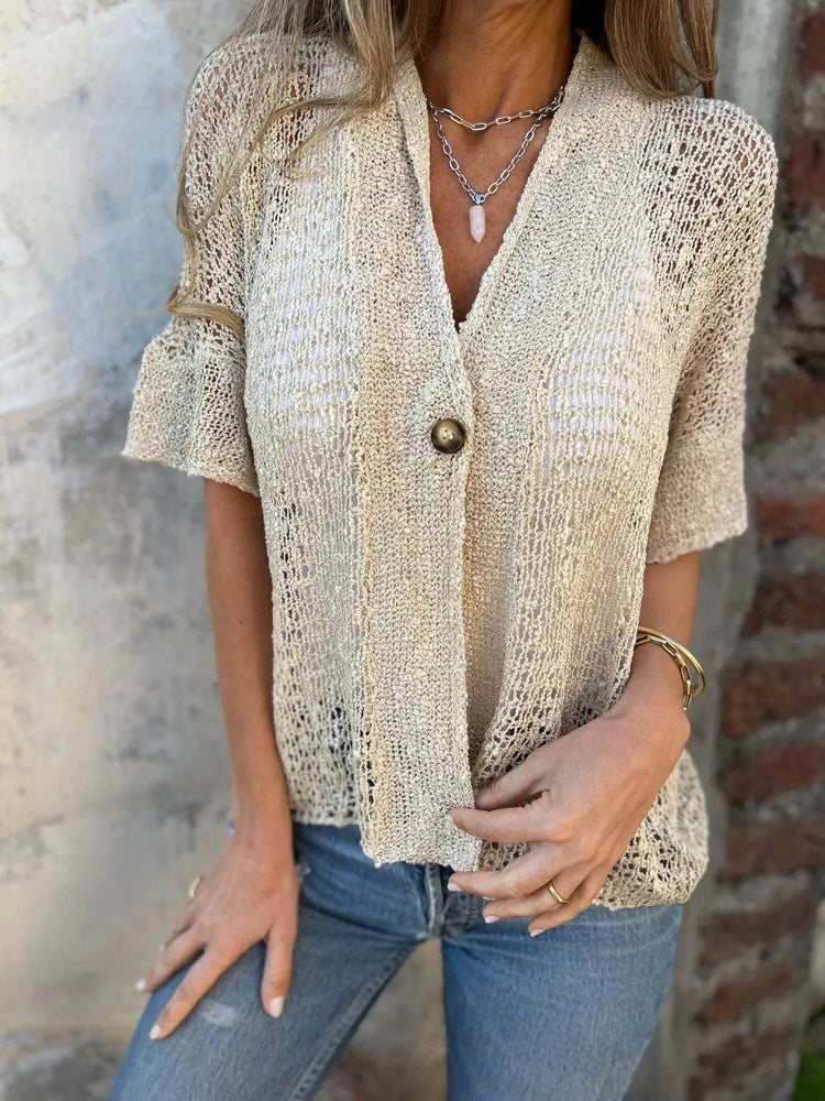 Full Size One Button Half Sleeve Cardigan Plus Size - Byyde