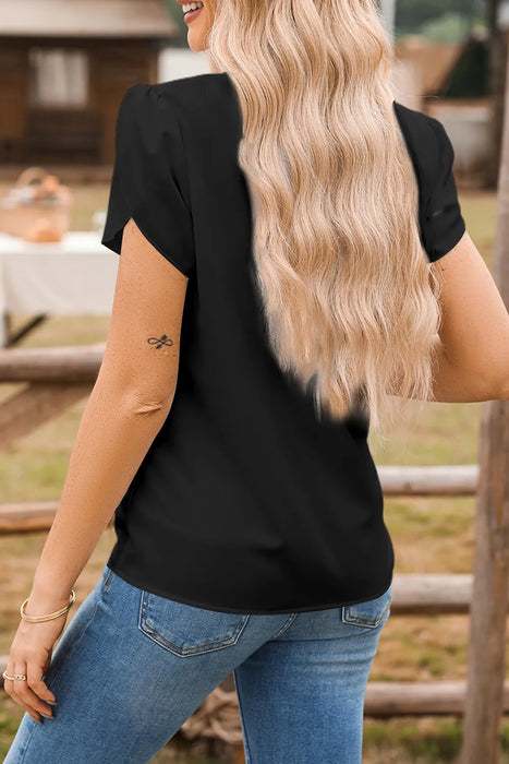 Short Sleeve Notched Blouse - Byyde