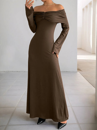 Off-Shoulder Long Sleeve Bodycon Maxi Dress - Byyde