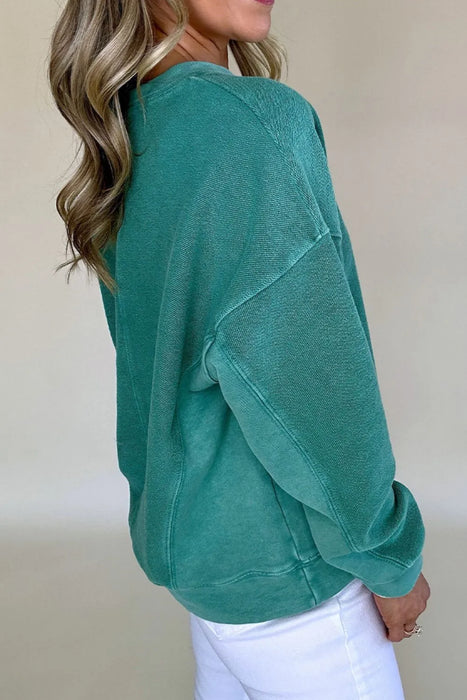 Notched Drop Shoulder Long Sleeve Sweatshirt - Byyde