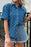 Pocketed Collared Neck Short Sleeve Womens Denim Shirt – Stylish Ladies Denim Shirt - Byyde