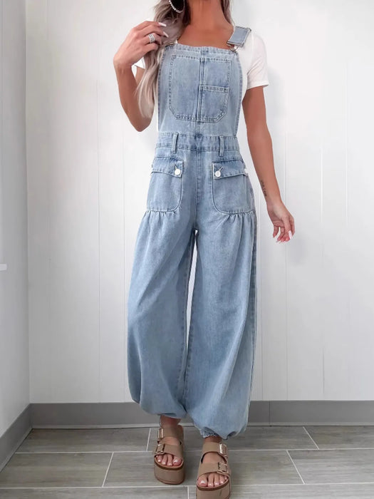 Wide Leg Denim Overalls - Byyde