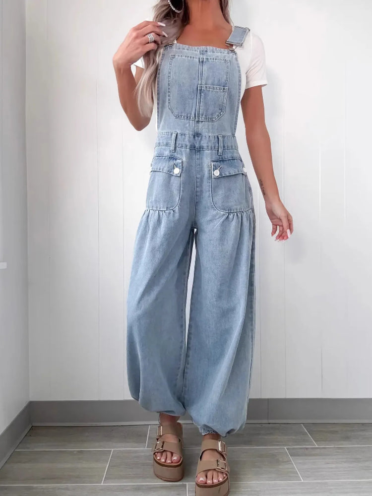 Wide Leg Denim Overalls - Byyde