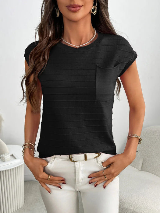 Round Neck Cap Sleeve Knit Top - Byyde