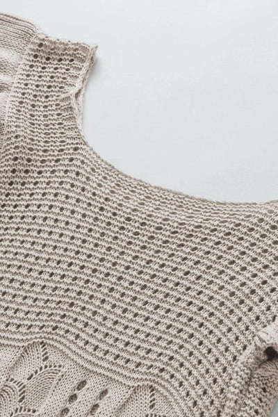 Openwork Ruffled Scoop Neck Knit Top - Byyde