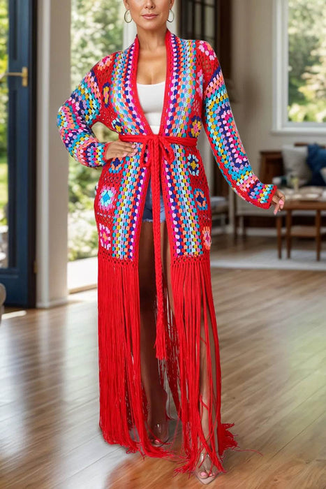 Fringe Tied Long Sleeve Cardigan - Byyde