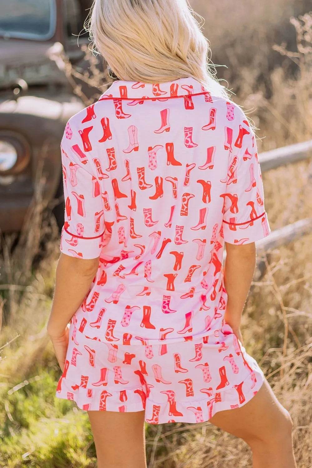 Cowgirl Boots Printed Shirt and Shorts Set - Byyde