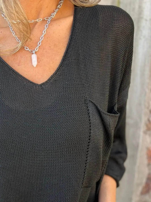 Full Size Casual V-Neck Knit Sweater Plus Size - Byyde
