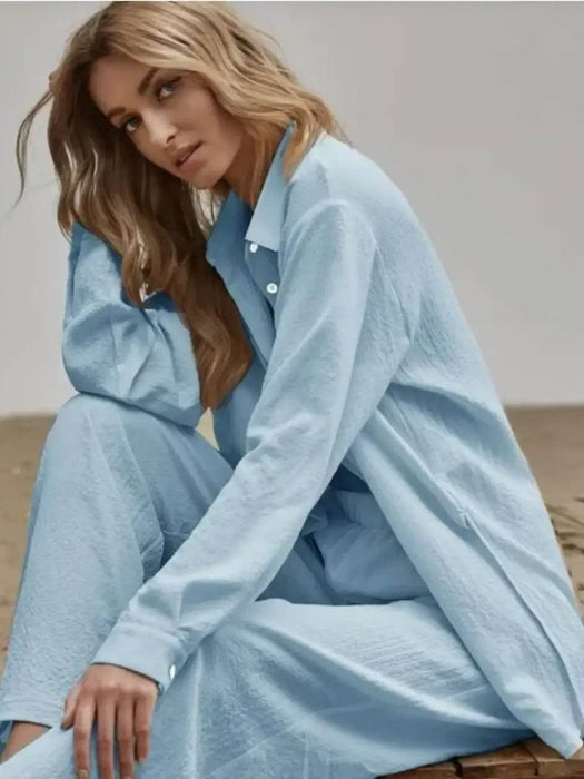 Button Up Long Sleeve Shirt and Pants Set - Byyde