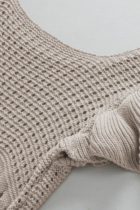 Openwork Ruffled Scoop Neck Knit Top - Byyde