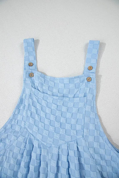 Checkered Pocketed Wide Leg Overalls - Byyde