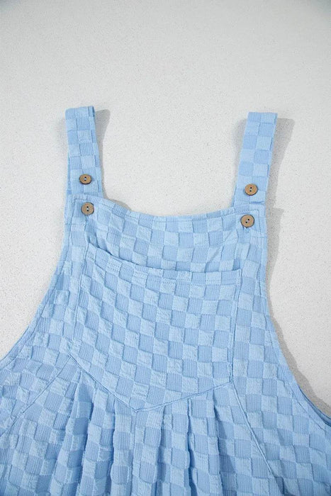 Checkered Pocketed Wide Leg Overalls - Byyde