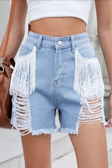 Distressed Fringe Denim Shorts - Byyde