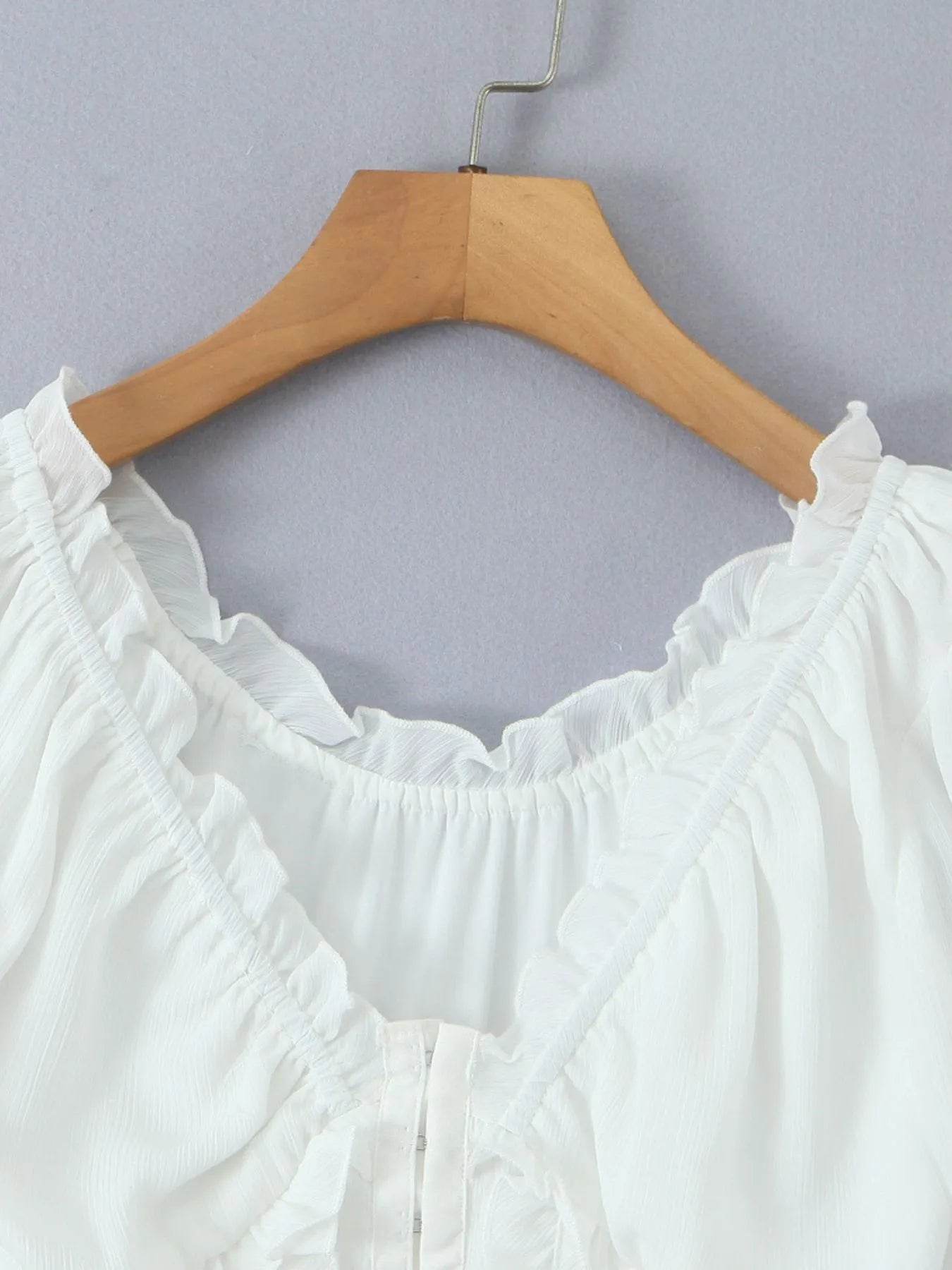 Frill V-Neck Puff Sleeve Blouse - Byyde