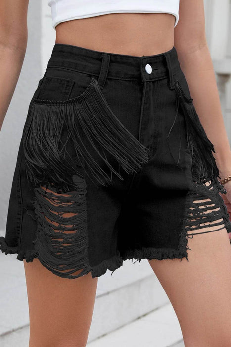 Distressed Fringe Denim Shorts - Byyde