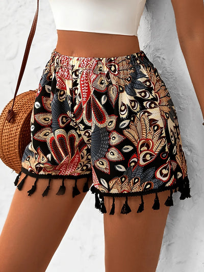 Paisley Print Tassel Hem Shorts - Byyde