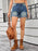 High Waist Rolled Hem Gradient Denim Shorts - Byyde