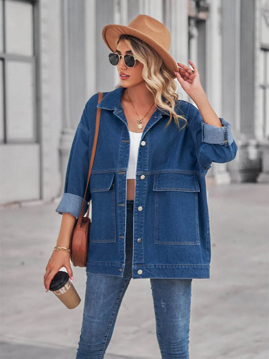 Button Up Long Sleeve Denim Jacket - Byyde