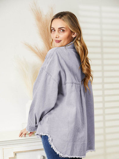Distressed Raw Hem Denim Jacket - Byyde