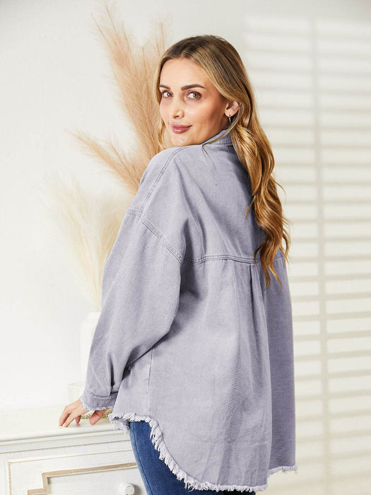 Distressed Raw Hem Denim Jacket - Byyde