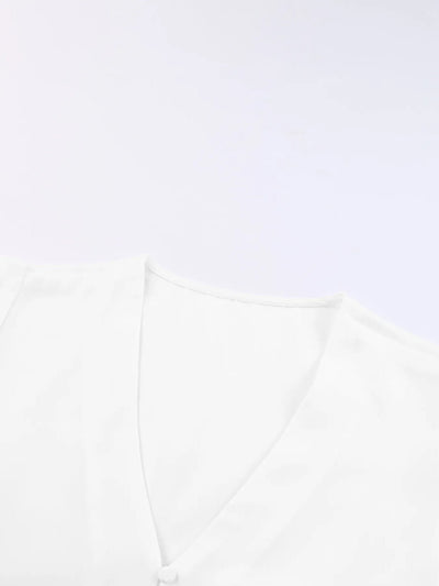 V-Neck Tie-Front Flutter Sleeve Blouse - Byyde