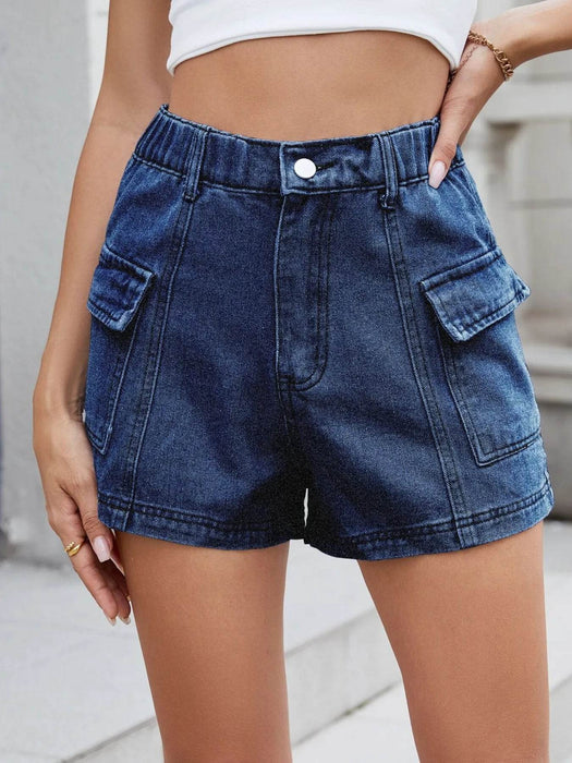 High Waist Cargo Denim Shorts - Byyde