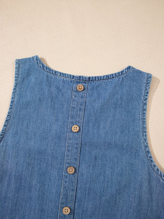 Sleeveless Ruffle Hem Denim Tank Top - Byyde
