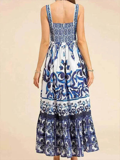Full Size Printed Sweetheart Neck Maxi Cami Dress Plus Size - Byyde