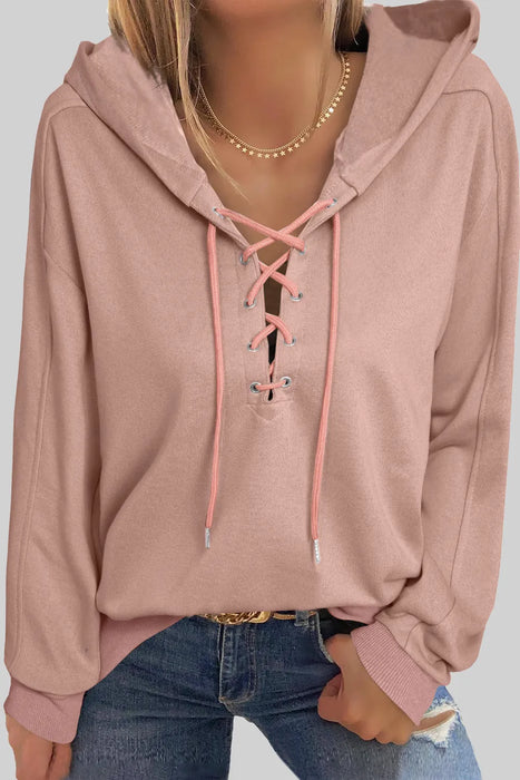 Lace Up Long Sleeve Hoodie - Byyde