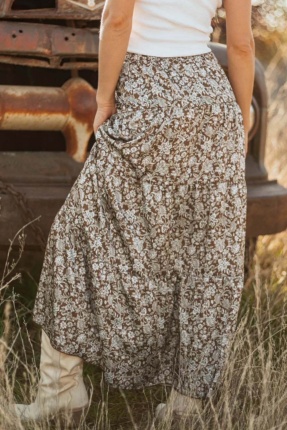 Floral Print Tiered Maxi Skirt - Byyde