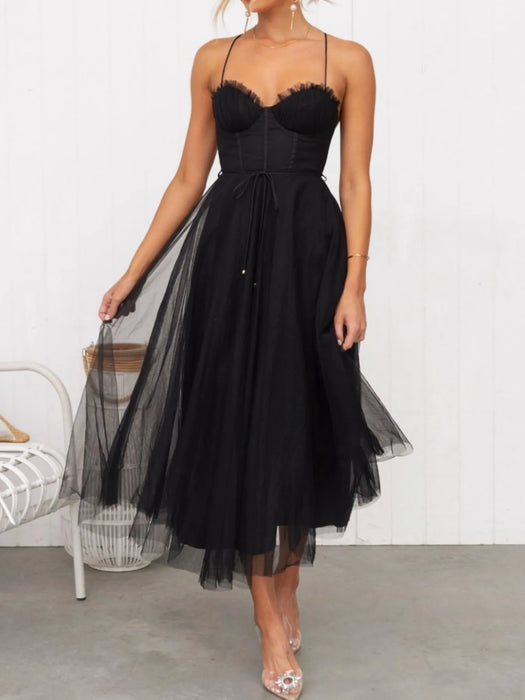 Sweetheart Neck Tulle Midi Dress - Byyde
