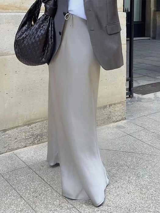 Satin Maxi Skirt with Drawstring Waist - Byyde