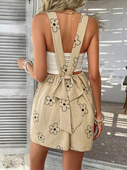 Devine Flower Wide Strap Overalls with Pockets - Byyde
