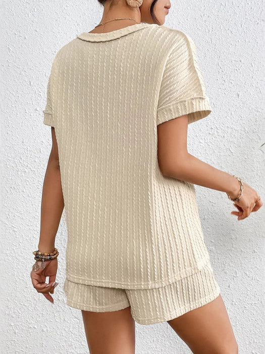 Texture Round Neck Top and Shorts Lounge Set - Byyde