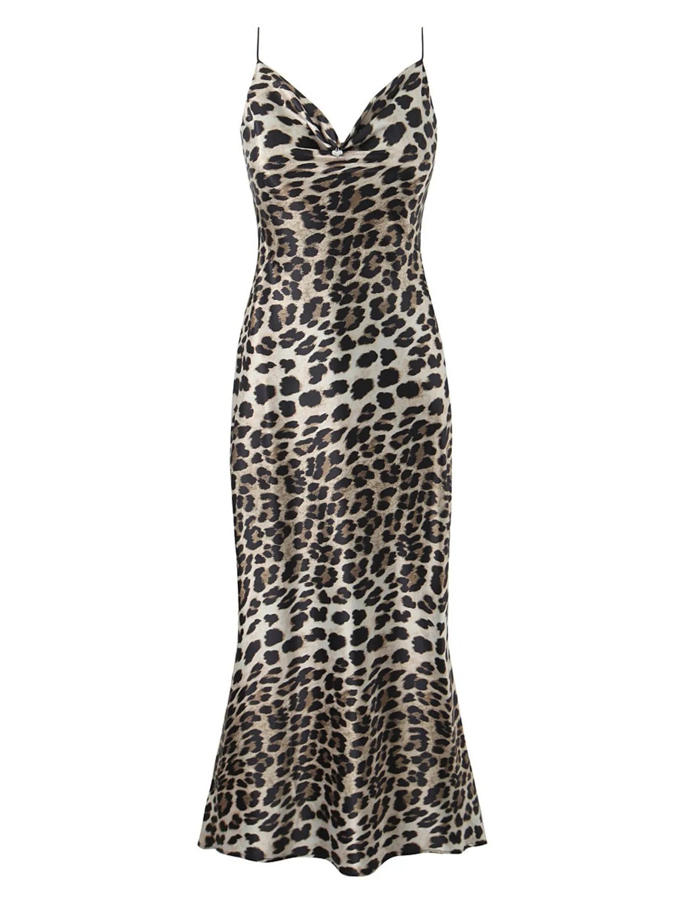 Leopard Print Satin Maxi Dress - Byyde