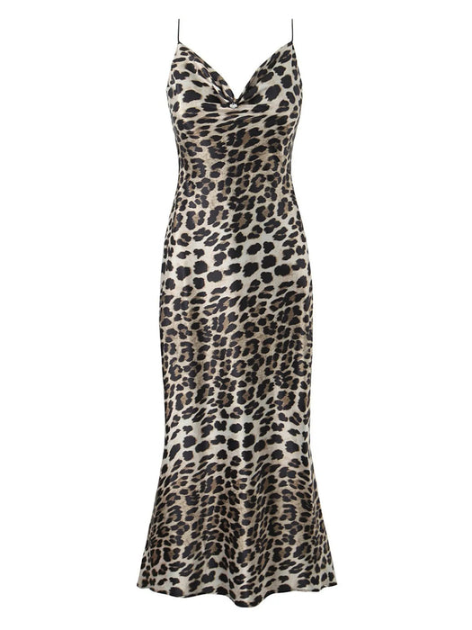 Leopard Print Satin Maxi Dress - Byyde