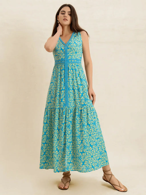 Slit Printed V-Neck Sleeveless Dress - Byyde