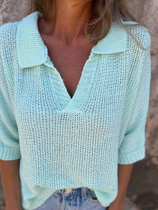 Full Size Johnny Collar Loose Knit Sweater Plus Size - Byyde