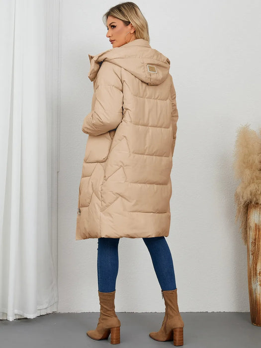 Long Sleeve Longline Hooded Winter Coat - Byyde