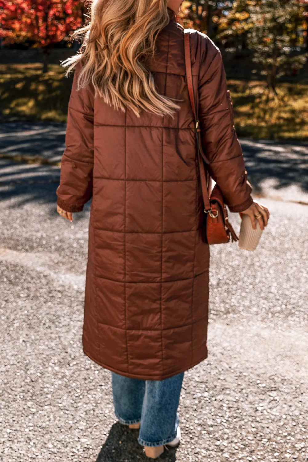 Pocketed Bubble Texture Long Sleeve Longline Winter Coat - Byyde