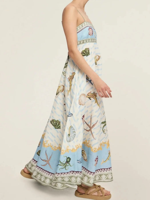 Printed Square Neck Maxi Cami Dress - Byyde